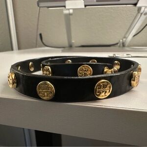 Tory Burch Black & Gold Leather Bracelet